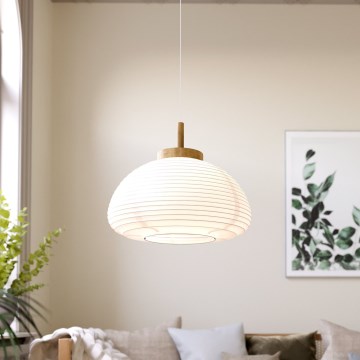 Eglo - Suspension sur câble 1 x E27/40 W/230 V Ø 55 cm blanche/beige