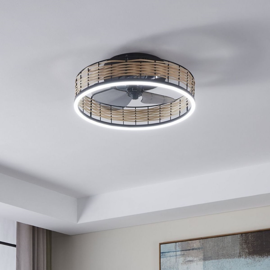 Ventilateur de plafond intelligent effet bois lumière LED 3000/4000