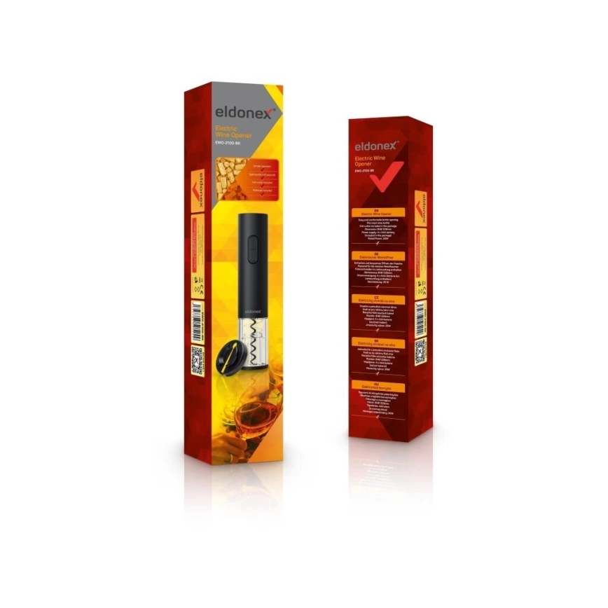 ELDONEX EWO-2100-BK - Ouvre-bouteille électrique pour vin 4xAA noir