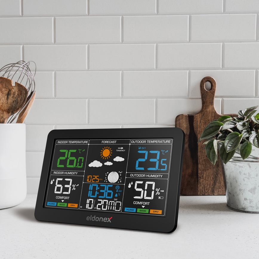 ELDONEX EWS-1010-BK - Weerstation met LCD scherm 2xAAA zwart