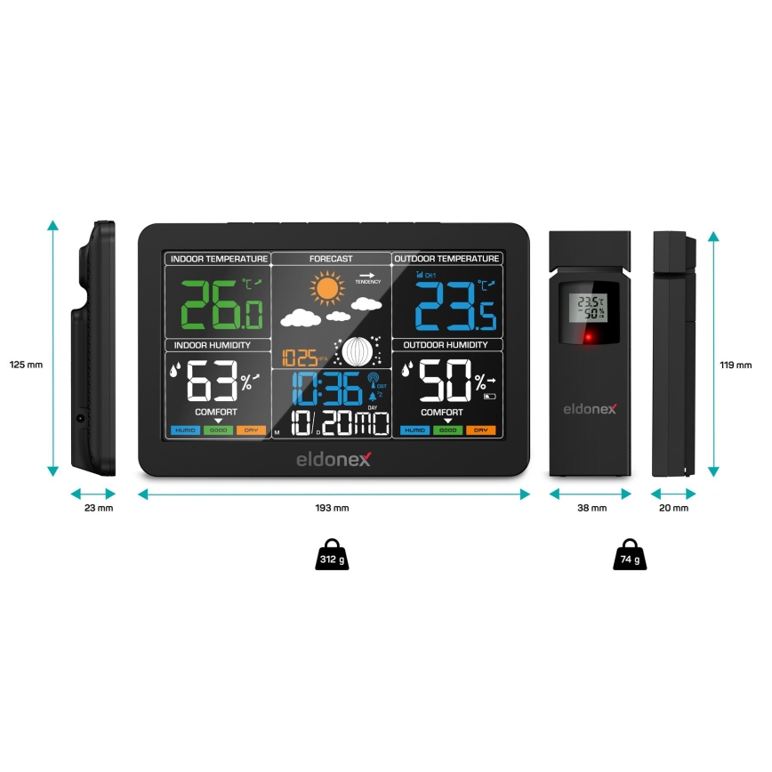 ELDONEX EWS-1010-BK - Weerstation met LCD scherm 2xAAA zwart