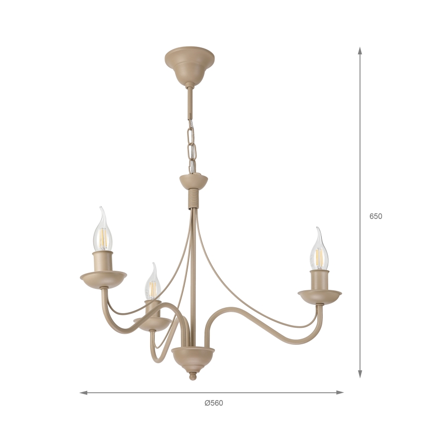Elegante kroonluchter aan ketting ANTON, 3xE14/60W/230V, beige