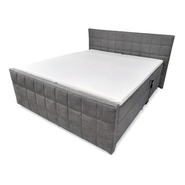 Elektrisch verstelbaar gestoffeerd bed met matrassen en topper HELEN 180x200 cm grijs