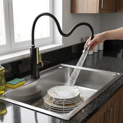 Elektrische doorstroomverwarmer met LED-display 3000W/230V IPX4 zwart/goud