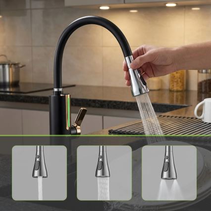 Elektrische doorstroomverwarmer met LED-display 3000W/230V IPX4 zwart/goud