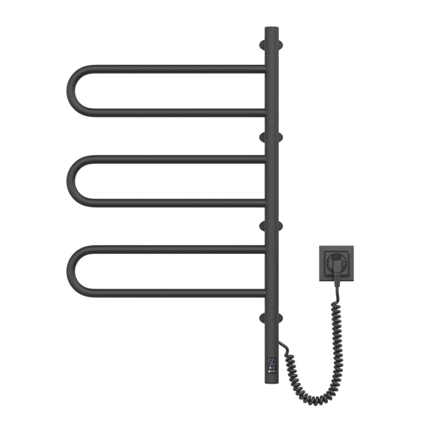 Elektrische draaibare handdoekdroger met thermostaat FOUETTE 100W 80x49 cm zwart