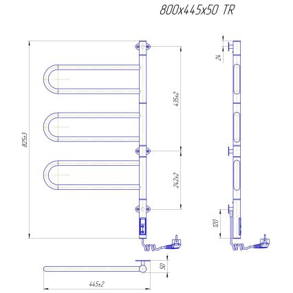 Elektrische draaibare handdoekdroger TRISTAR 80W/230V 80x44,5 cm IP44 roestvrij staal/zwart
