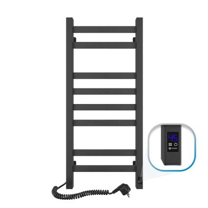 Elektrische handdoekdroger met thermostaat AVANGARD 105 W, 80 x 36 cm, zwart, links