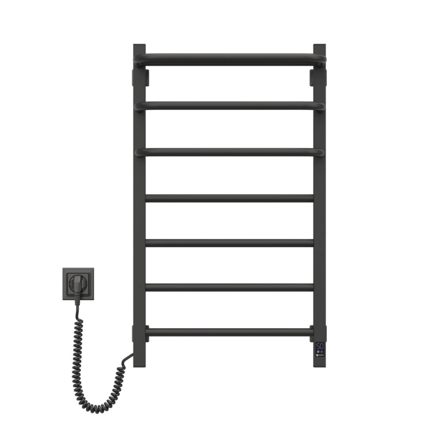 Elektrische handdoekdroger met thermostaat FORTIS, 155 W, 80 x 48 cm, zwart, links