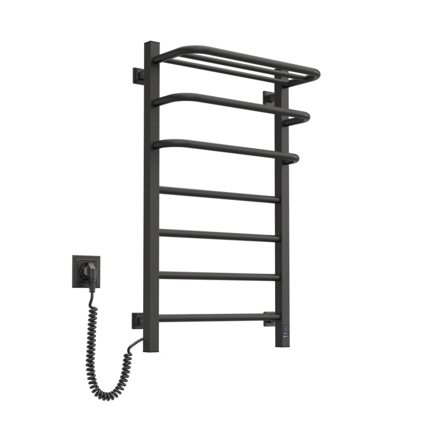 Elektrische handdoekdroger met thermostaat FORTIS, 155 W, 80 x 48 cm, zwart, links