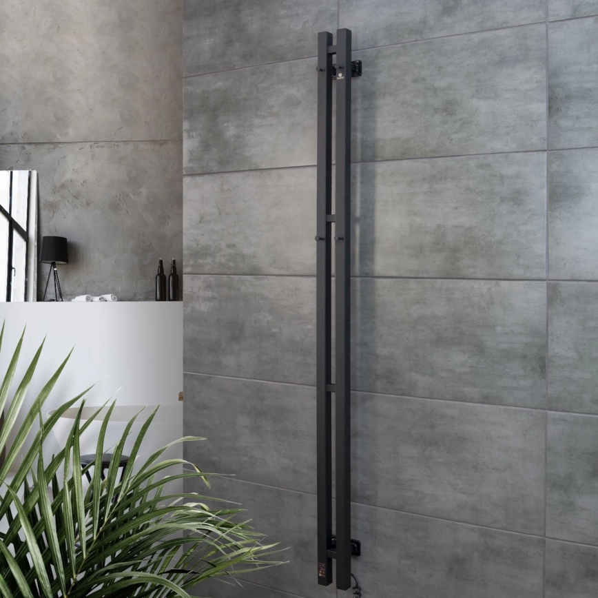 Elektrische handdoekdroger met thermostaat SILOUETTE 106W 150x9 cm zwart rechts
