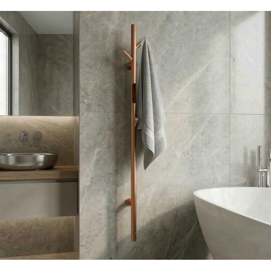 Elektrische handdoekdroger, stangmodel, 118 cm, 30 W, koperen uitvoering