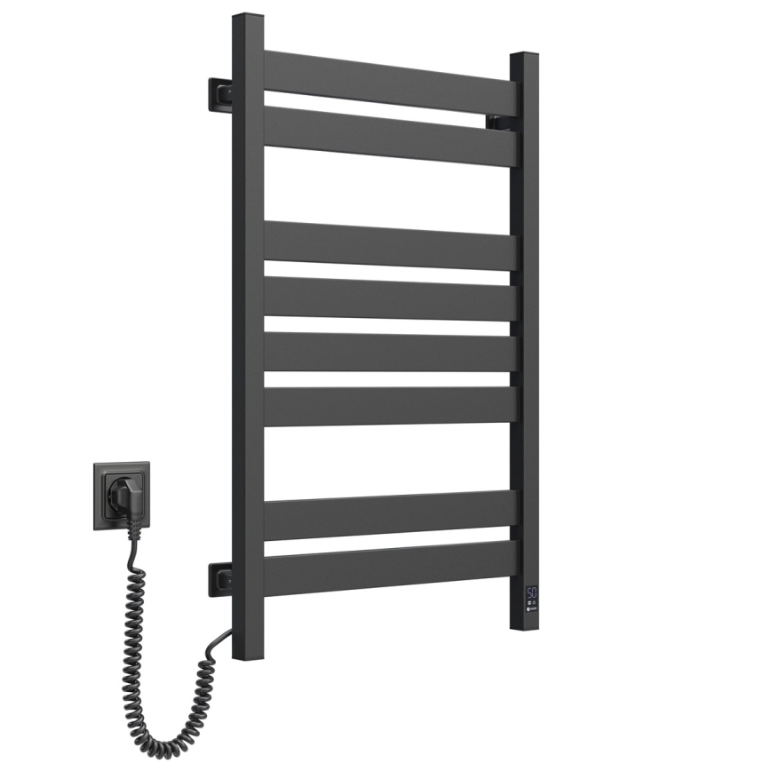 Elektrische handdoekradiator met thermostaat LARGO 168 W 80x50 cm, zwart, links