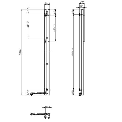 Elektrische handdoekradiator met thermostaat SILOUETTE 106 W 150 x 9 cm wit, rechts
