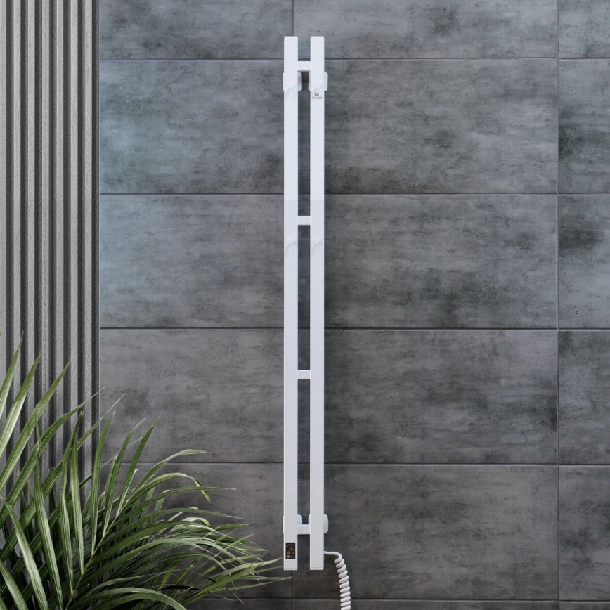Elektrische handdoekradiator met thermostaat SILOUETTE 187W/230V 120,6 cm IP44 wit rechts hoekig