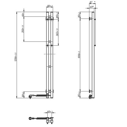 Elektrische handdoekradiator met thermostaat SILOUETTE 187W/230V 120,6 cm IP44 wit rechts hoekig