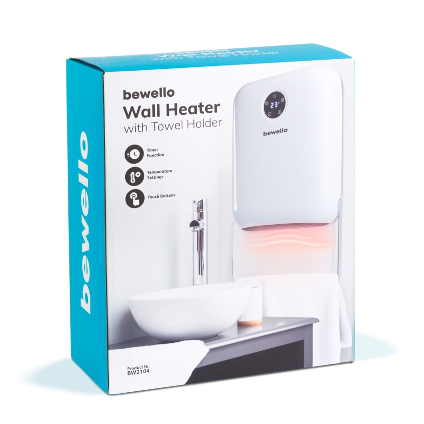 Elektrische wandverwarmer met handdoekhouder 2000W/230V IP22 wit + afstandsbediening