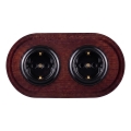 Elhard - Double prise murale en céramique rétro avec cadre SCHUKO 230V noir/bois foncé