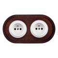 Elhard - Double prise murale rétro en céramique avec cadre 230V blanc/bois foncé
