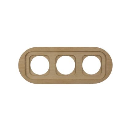 Elhard - Driedubbele keramische retro-wandcontactdoos voor huishoudelijk gebruik met afdekraam 230V wit/licht hout
