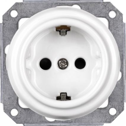 Elhard - Drievoudig keramisch retro stopcontact met afdekraam SCHUKO 230V wit