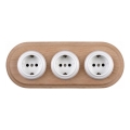 Elhard - Drievoudige keramische retro-wandcontactdoos met SCHUKO-afdekraam 230V wit/licht hout