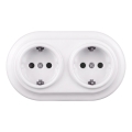 Elhard - Dubbel keramisch retro huishoudelijk stopcontact met afdekraam SCHUKO 230V wit