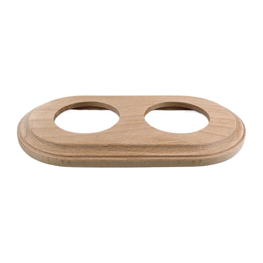 Elhard - Dubbele keramische retro-wandcontactdoos voor thuis met frame 230V wit/licht hout