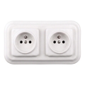 Elhard - Dubbele keramische retro-wandcontactdoos met afdekraam, 230 V, wit