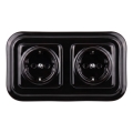 Elhard - Dubbele keramische retro wandcontactdoos met afdekraam SCHUKO 230V zwart