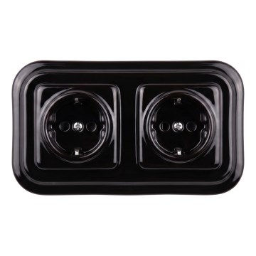 Elhard - Dubbele keramische retro wandcontactdoos met afdekraam SCHUKO 230V zwart