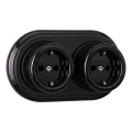 Elhard - Dubbele keramische retro-wandcontactdoos met afdekraam, SCHUKO 230V, zwart