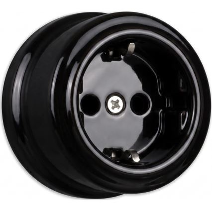 Elhard - Dubbele keramische retro-wandcontactdoos met afdekraam, SCHUKO 230V, zwart