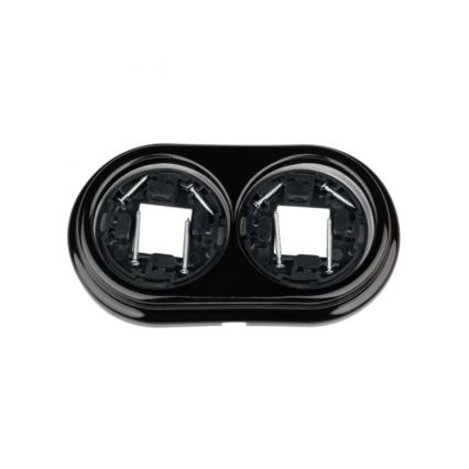 Elhard - Dubbele keramische retro-wandcontactdoos met afdekraam, SCHUKO 230V, zwart