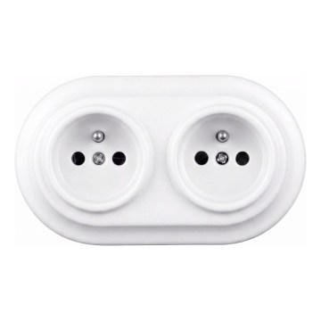 Elhard - Dubbele keramische retro wandcontactdoos met frame 230V wit