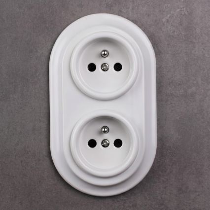 Elhard - Dubbele keramische retro wandcontactdoos met frame 230V wit