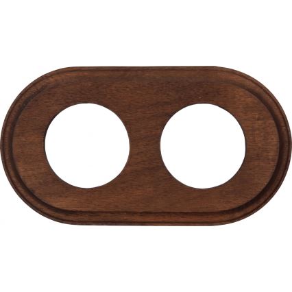 Elhard - Dubbele keramische retro-wandcontactdoos voor huishoudelijk gebruik met afdekraam SCHUKO 230V, zwart/donker hout