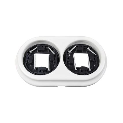 Elhard - Dubbele keramische retro wandcontactdoos met SCHUKO-afdekraam, 230V, wit