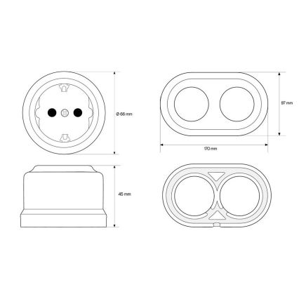 Elhard - Dubbele keramische retro wandcontactdoos met SCHUKO-afdekraam, 230V, wit