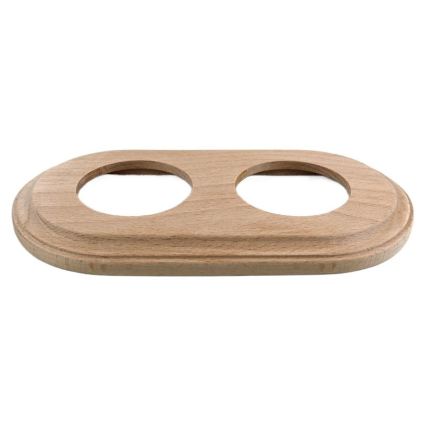 Elhard - Dubbel keramisch retro stopcontact voor huishoudelijk gebruik met afdekraam SCHUKO 230V wit/licht hout