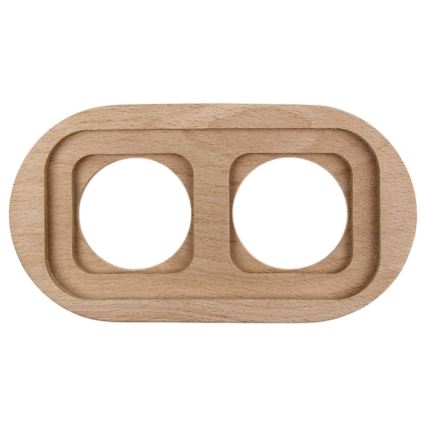 Elhard - Dubbel keramisch retro stopcontact voor huishoudelijk gebruik met afdekraam SCHUKO 230V wit/licht hout