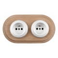 Elhard - Dubbele keramische retro-wandcontactdoos voor thuis met frame 230V wit/licht hout