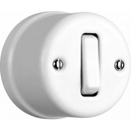 Elhard - Interrupteur mural rétro en céramique unipolaire n°1 et prise SCHUKO 230 V avec cadre, blanc