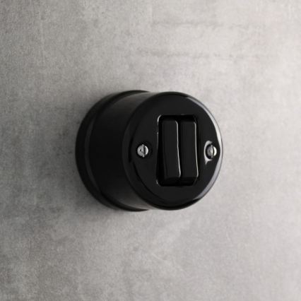 Elhard - Interrupteur d'escalier rétro double en céramique, n° 6+6, noir