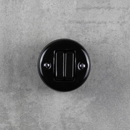 Elhard - Interrupteur d'escalier rétro double en céramique, n° 6+6, noir