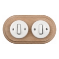 Elhard - Interrupteur double en céramique rétro avec cadre č. 1 blanc/bois clair