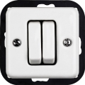 Elhard - Interrupteur double rétro en céramique pour escalier, sans cadre, n° 6+6, blanc