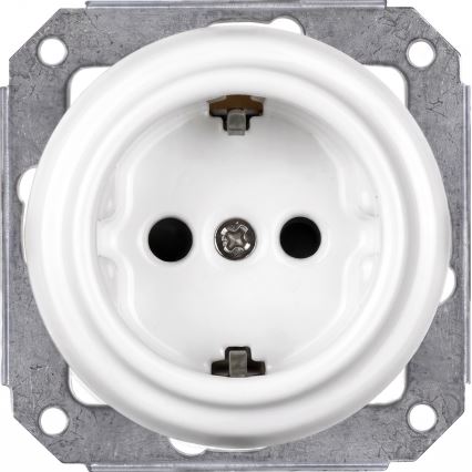 Elhard - Interrupteur rétro en céramique č. 1 et prise 230V avec cadre SCHUKO blanc/bois clair