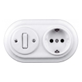 Elhard - Interrupteur rétro en céramique n° 1 et prise 230 V avec cadre SCHUKO, blanc