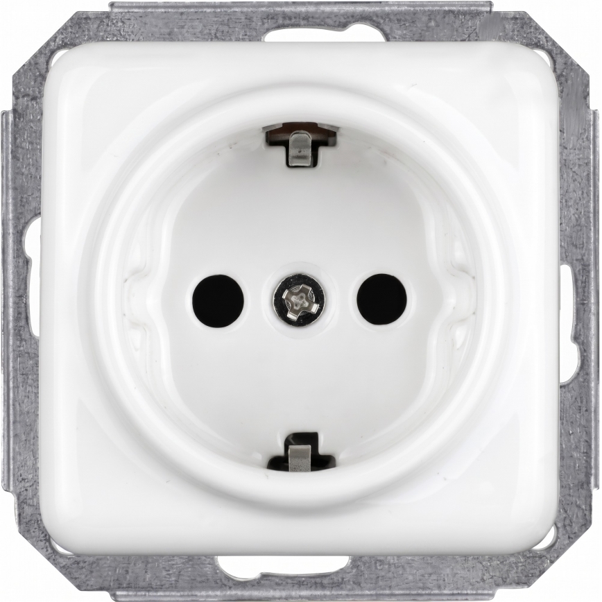 Elhard - Interrupteur unipolaire rétro en céramique n° 1 et prise SCHUKO 230V avec cadre blanc